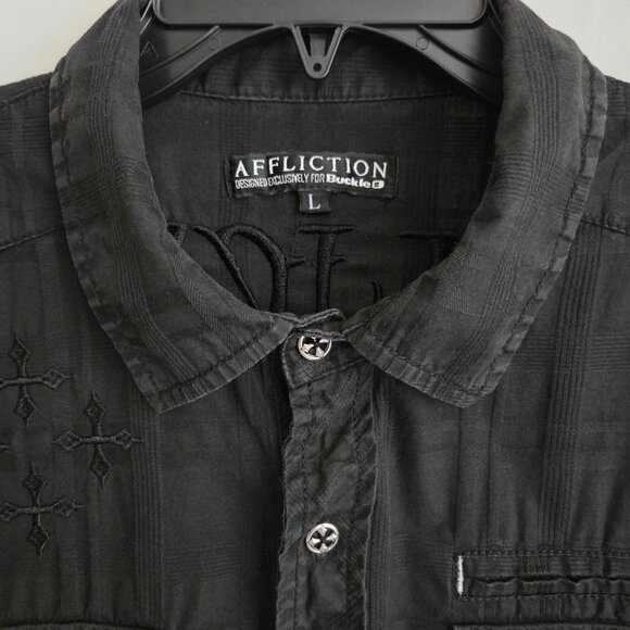 Affliction exclusive for Buckle Button Down Shirt Men L Black Metal Buttons - Picture 1 of 10